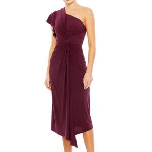 MAC DUGGAL 12480 ONE SHOULDER STRETCH MIDI JERSEY PLUM DRESS sz 6